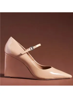 NEW MAEVE The Sibley Mary Jane Patent Leather Wedge Heels In Beige Size 39 thumbnail 2
