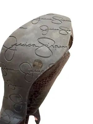 JESSICA SIMPSON Brown Leather Slingback Heels Size 8 thumbnail 4