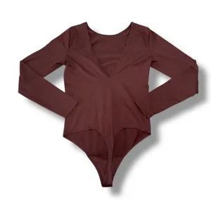 Abercrombie Fitch Soft A&F Collection Long Sleeve V Neck Brown‎ Bodysuit M thumbnail 2