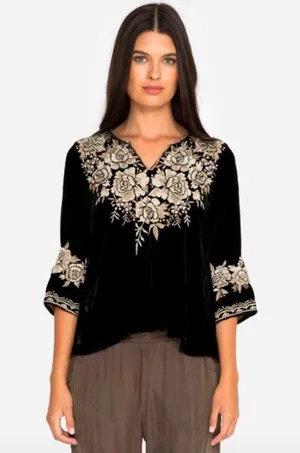 Johnny Was Olenna Velvet Flutter Top 3/4 Sleeve thumbnail 1
