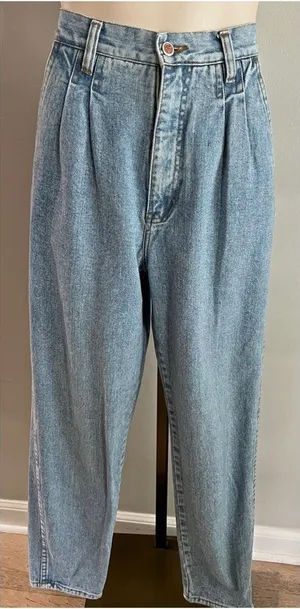 Vintage Bill Blass Pleated High Rise Tapered Mom Jeans Light Wash 80s 90s XS-S thumbnail 1