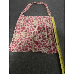 Free People Pink Heart Print Slouchy Hobo Bag Crossbody Tote Cream Hippie Boho thumbnail 3