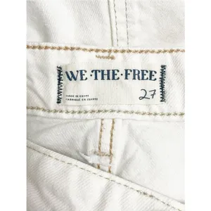 Free People Palmer Cuffed Wide Leg Tab Waist Jeans Size 27 Eggshell White Wash thumbnail 12