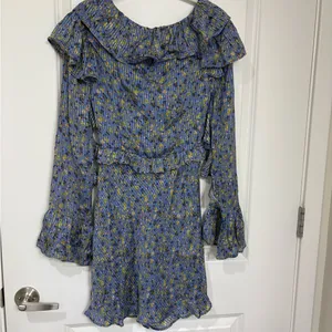 NWT Free People Blue Floral Ruffle Mini Dress Long Bell Sleeves Size 4 thumbnail 4
