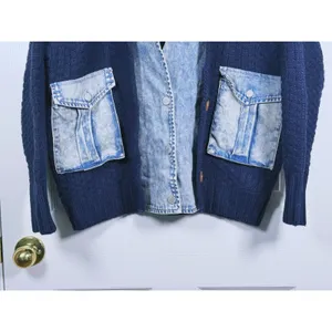 BLANK NYC Chunky Knit Denim Sweater Jacket Womens S Trucker Indie 90s Scandi thumbnail 9