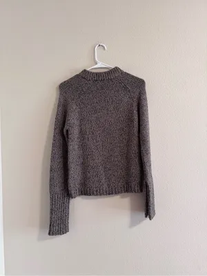 Zara Marled Gray Crewneck Sweater with Side Button Detail thumbnail 3