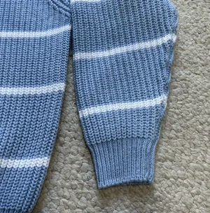 Vintage American Weekend Light Blue With White Stripes Knit Sweater Women Small thumbnail 4