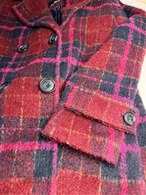 Sam Edelman Women’s S Plaid Double Breasted Boucle Coat Pink Burgundy Navy thumbnail 8