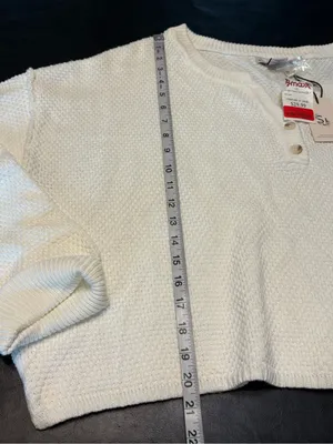 Sincerely Jules Waffle Knit V-Neck Henley Sweater oversized relaxed Size L NWT thumbnail 10