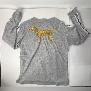 VICTORIAS SECRET PINK Shirt Rare Bling Big‎ Dog Campus Pocket Womens Size M Gray thumbnail 9