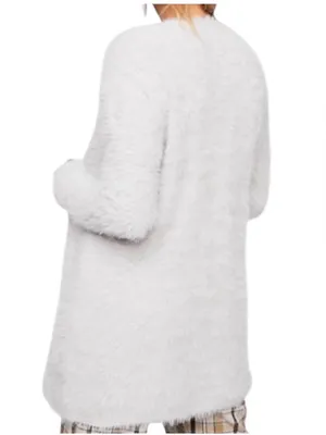 Free People Faux Fur Open Front Silver Cardigan Size Medium thumbnail 2