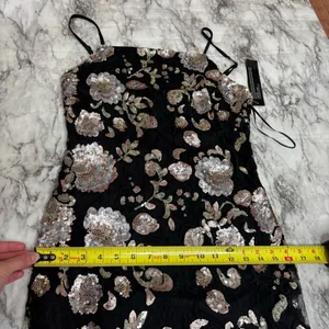 Anthropologie Goldie metallic Floral Sequin Mini Dress black mesh adjustable straps NWT XS thumbnail 8