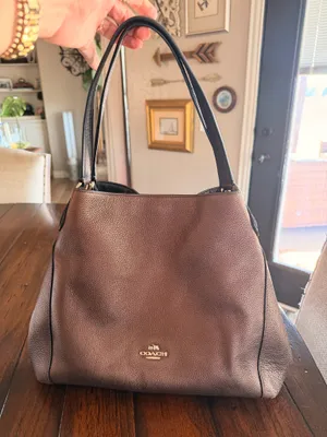 Coach Turnlock Edie Shoulder Bag Metallic Bronze Pebble Leather Large thumbnail 1