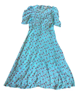 Galon De Blanc Aqua Floral Puff Sleeve Maxi Dress V Neck Ditsy Size 6 Women's thumbnail 1