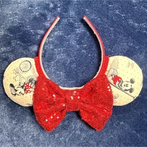 Unbranded Adult Red Sequin Minnie-Style Ear Headband thumbnail 1