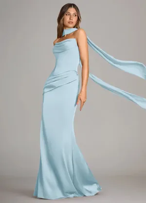 Azazie Sorrell Sky Blue Corset Maxi Gown with Draped Scarf thumbnail 5