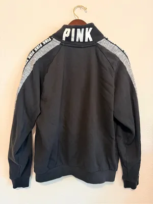 Victoria's Secret PINK 1/4 zip pullover sweatshirt, signature stripe, black,sz M thumbnail 5