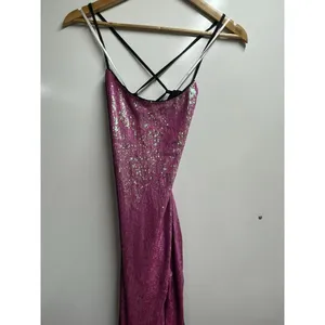 Lulus NWT Glam Diva Iridescent Hot Pink Sequin Lace-Up Maxi Dress Size Xs thumbnail 3