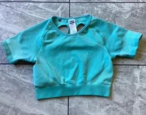 Gymshark Vital Seamless 2.0 Short Sleeve Crop Top Teal Turquoise M thumbnail 1