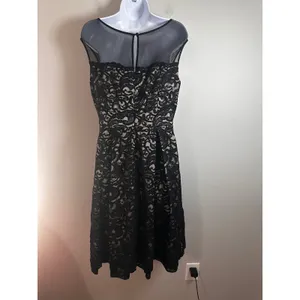 Eliza J Womens Black‎ Floral Lace Illusion Neck Fit & Flare Cocktail Dress 8 thumbnail 7