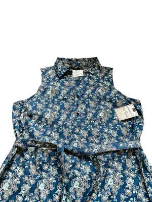 Old Ranch Blue Floral Shirt Dress Sleeveless Tie Belt Vacation Cotton Casual thumbnail 2