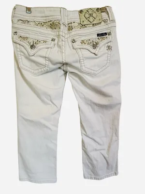 Miss Me Jeans White Cuffed Capri Cropped Jeans Embellished Pockets Women’s Sz 28 thumbnail 3