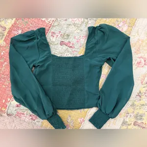 Abercrombie & Fitch Teal Smocked crop Top thumbnail 3
