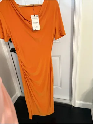 Zara New Orange Midi Dress thumbnail 5
