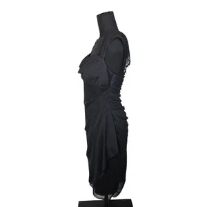 Black Lace Cap Sleeve Dress Sz 8 Cowl Neck Ruched Flattering Cocktail HOCO Gala thumbnail 5
