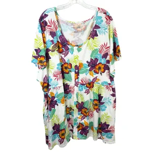 Woman Within Plus Size 34/36W Top‎ 4X Floral Babydoll White Tropical Pockets 105 thumbnail 2