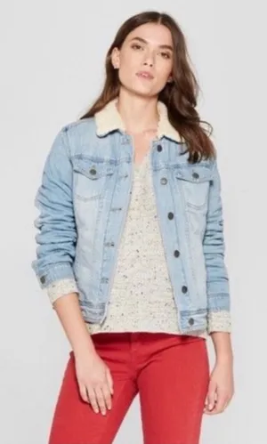 Universal Thread Denim Jacket with Partial Sherpa Lining thumbnail 1