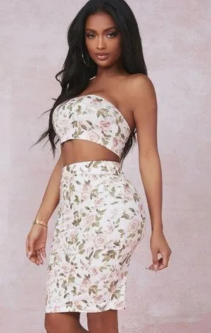 Two piece Floral Print Tube Top and Skirt Set sz small thumbnail 1