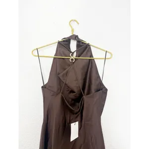 NWT Zara Brown Satin Jewelry Back Mini Dress Size Small High Neck Cocktail thumbnail 12
