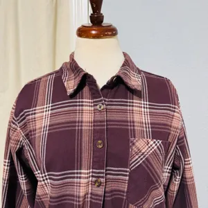 Carhartt 100% Heavy Coton Womens Burgundy Plaid‎ Flannel Henley Popover Size L thumbnail 4
