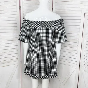 Vineyard Vines Gingham Check Off The Shoulder Shift‎ Mini Dress Black White XS thumbnail 4