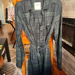 Abercrombie & Fitch Green Black and Blue Flannel Shirt Dress thumbnail 1