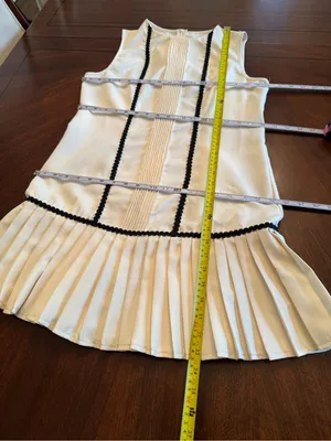 Retro Style Cream and Black Pleated Shift Dress thumbnail 6