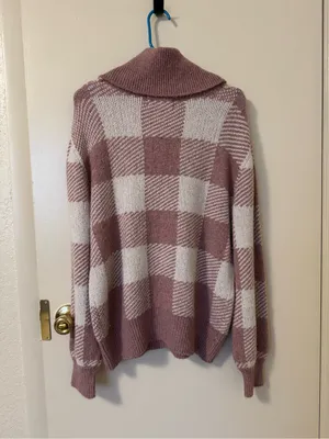 Olive & Oak Pink and Cream Checkered Turtleneck Cowl Neck Sweater NWT Size M thumbnail 4