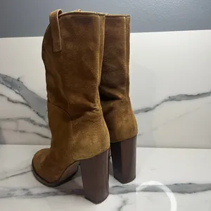Sigerson Morrison Minimalist Women's Brown Suede Block Heel Boho Western Sz 7 thumbnail 4