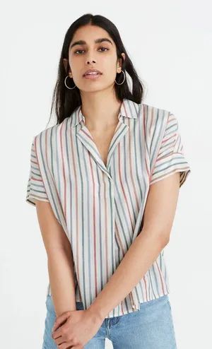 Madewell Women's Park Popover Shirt Rainbow Stripe Palo Multi Antique Cream XS thumbnail 1