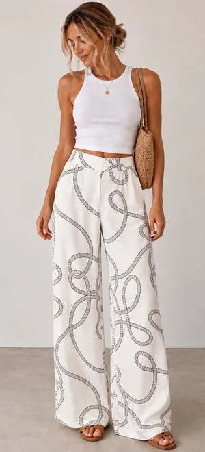 Joie Rope Print Wide Leg Palazzo Pants Size Small thumbnail 1