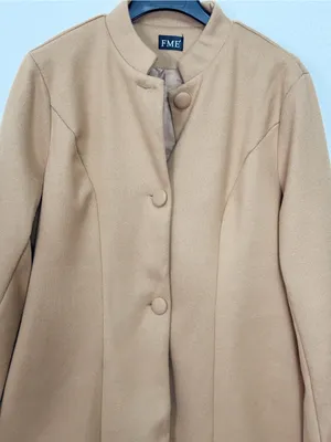 FME Camel Brown Longline Coat Stand Collar Button Front Minimalist Classic Jacke thumbnail 6