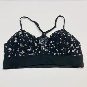 PINK Victoria's Secret Bralette Women Small Black Purple‎ Lace Floral Racerback thumbnail 6