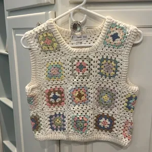 Mango MNG Granny Square Hand Crocheted Sweater XS/S thumbnail 3