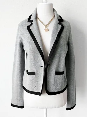Gray Black Knit Blazer Suit Cardigan Sweater Jacket Size S thumbnail 4