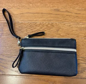 Small Basic Black Wristlet Clutch Wallet Zippered Pouch One Size OS thumbnail 1