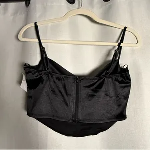 Lovesome Black Satin Spaghetti Strap Bustier Cowl Crop Top Size Large thumbnail 3
