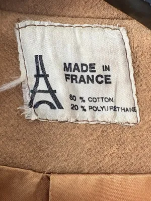 Vintage Debbi Robert tan brown short faux suede trench coat made in France small thumbnail 7