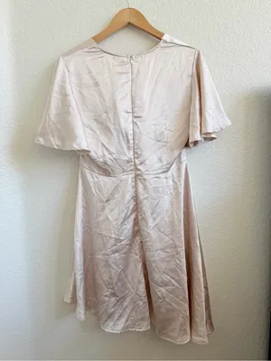 Selfie Leslie Champagne White Short Sleeve Mini Dress Asymmetrical Cowl Neck L thumbnail 6