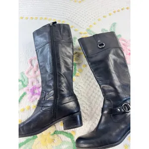 Bandolino BDCOPLIE Black Leather Tall Riding Boots Womens 10M Block Heel Harness thumbnail 5